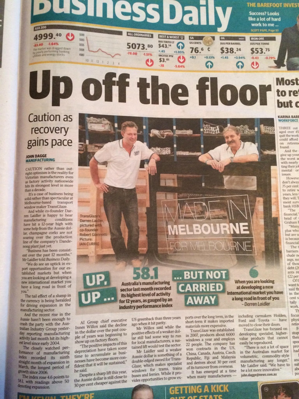 TransGlaze Herald Sun Business Feature